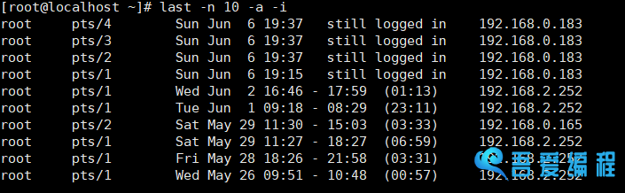 Linux last命令